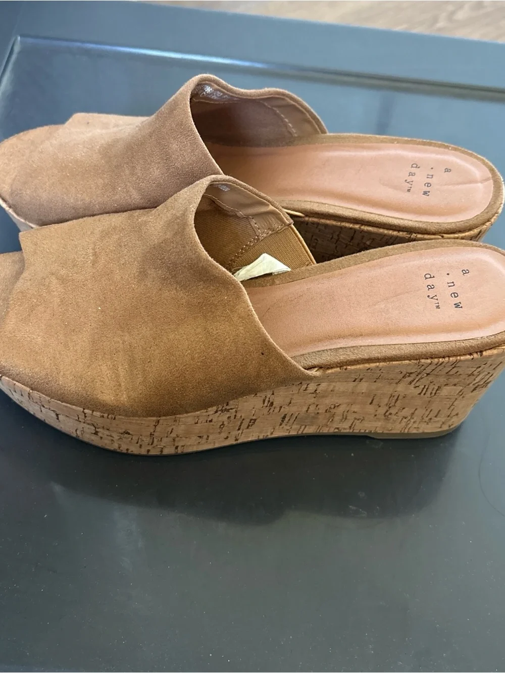 a.new.day Tan Suede Open-Toe Slide Sandals